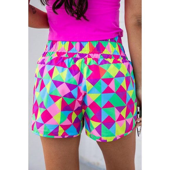Azura Exchange  Multicolor Geometric High Waisted Athletic Shorts - Picture 2 of 15